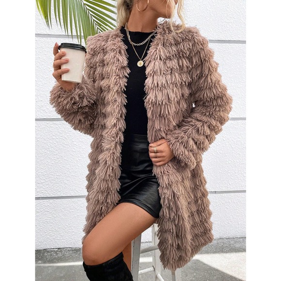 🌟 faux fur teddy Open Front Fuzzy Coat - Picture 3 of 4